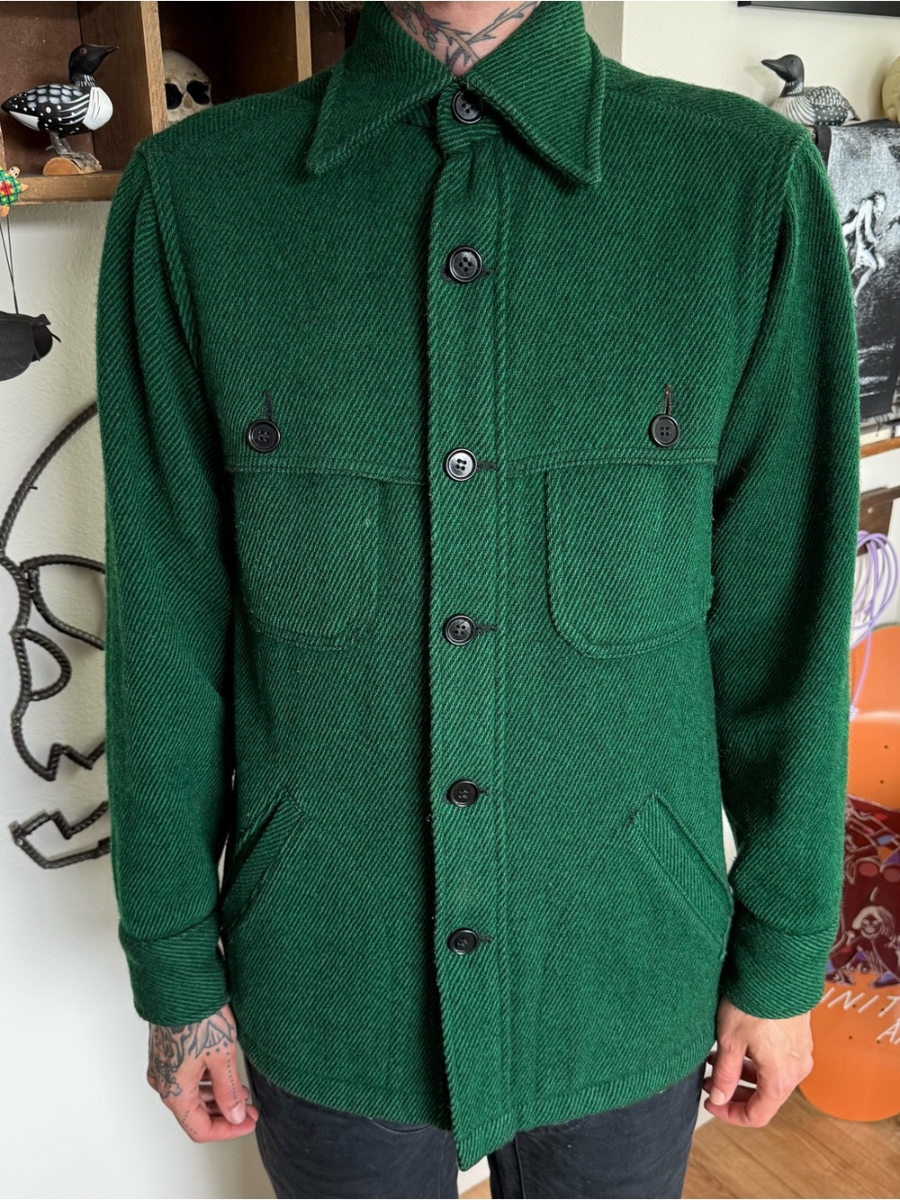 Vintage 60s Woolrich Green & Black Mackinaw Cruiser Jacket ~ Size Small